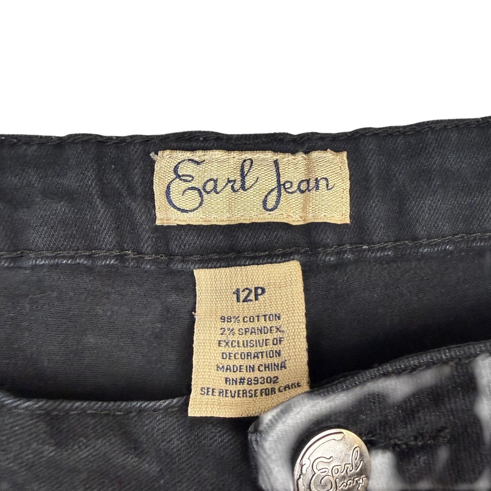 Earl Jean Womens 12P Black Denim Rhinestone Embellished Bootcut Jeans IWP10479BK - Picture 3 of 12
